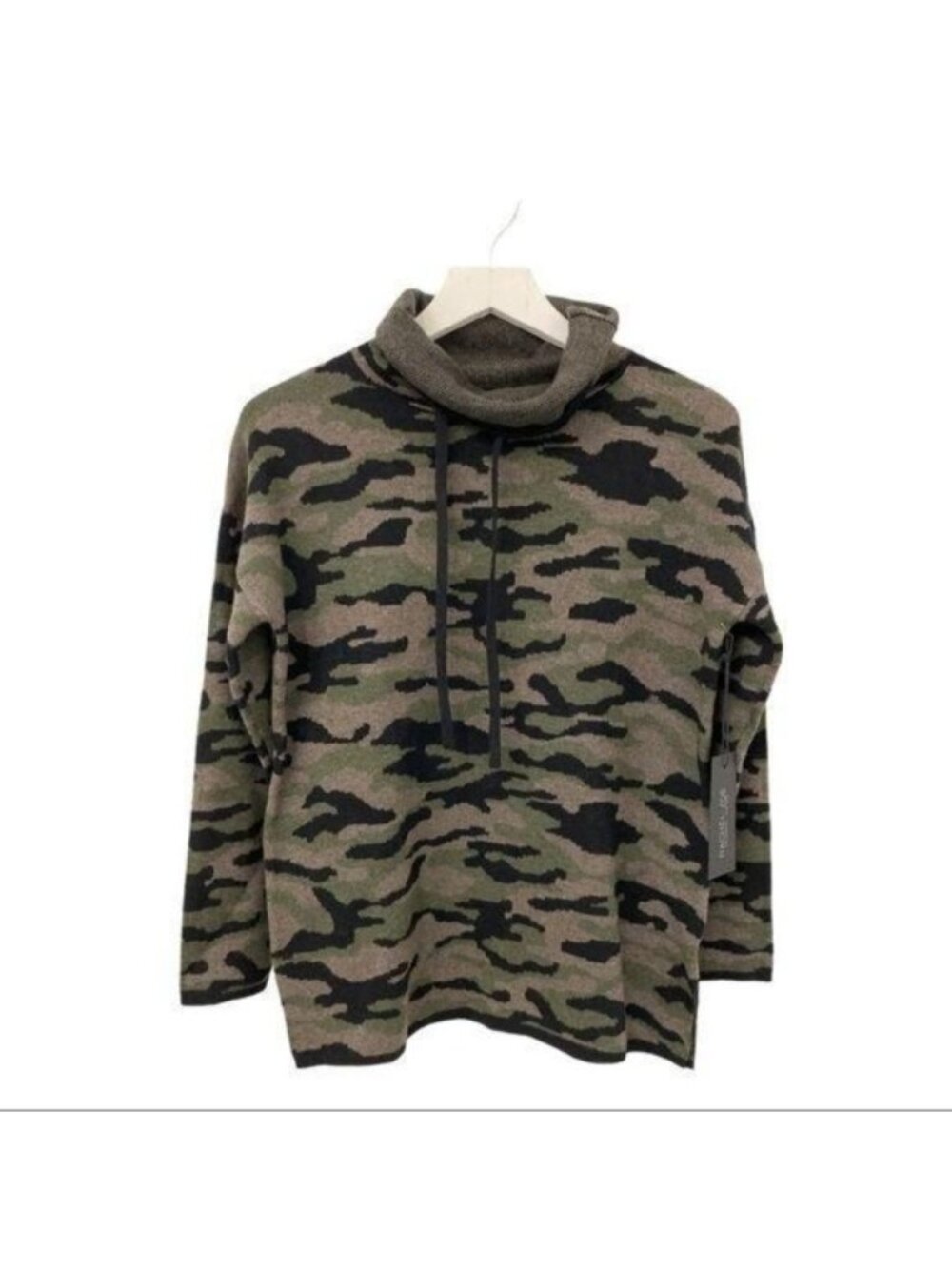 Rachel Zoe Camo Print Fold-Over Neck Sweater With Side Slits & Ties